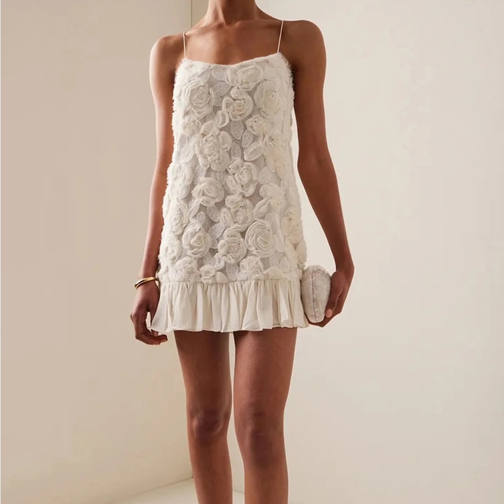 Beverly Floral Applique Pleated Chiffon Mini Dress